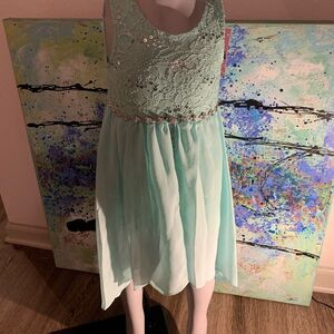 Girls Embellished Teal Dress